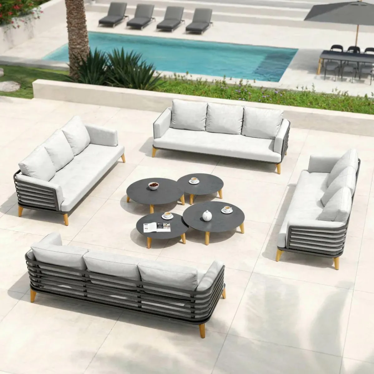MOBELLIA Salon de jardin aluminium 12 places 8 pcs Monte Carlo Gris anthracite et gris clair Anthracite - Gris Clair New
