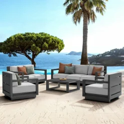 MOBELLIA Salon de jardin aluminium 7 places 5 pcs Elba Gris anthracite et gris clair Anthracite - Gris Clair Discount