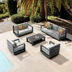 MOBELLIA Salon de jardin aluminium 7 places 5 pcs Elba Gris anthracite et gris clair Anthracite - Gris Clair Discount