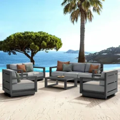 MOBELLIA Salon de jardin aluminium 7 places 5 pcs Elba Gris Anthracite New