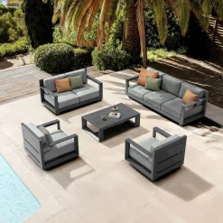 MOBELLIA Salon de jardin aluminium 7 places 5 pcs Elba Gris Anthracite New