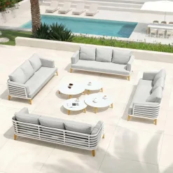 MOBELLIA Salon de jardin aluminium 12 places 8 pcs Monte Carlo Blanc et gris clair Blanc - Gris Clair Clearance