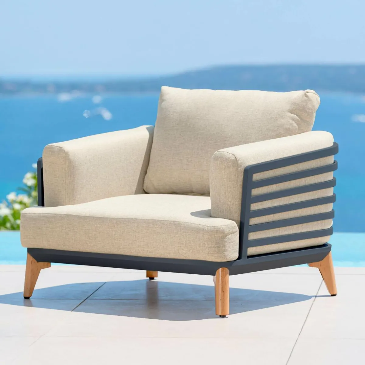 MOBELLIA Salon de jardin aluminium 5 places 5 pcs Monte Carlo Gris anthracite et beige Anthracite - Beige Hot