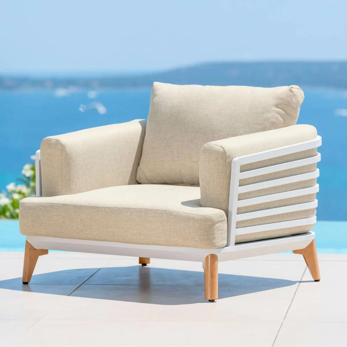 MOBELLIA Salon de jardin aluminium 4 places 5 pcs Monte Carlo Blanc et beige Blanc - Beige Best