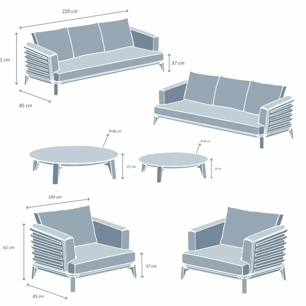 MOBELLIA Salon de jardin aluminium 8 places 6 pcs Monte Carlo Gris anthracite et beige Anthracite - Beige Hot