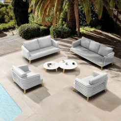 MOBELLIA Salon de jardin aluminium 7 places 6 pcs Monte Carlo Blanc et gris clair Blanc - Gris Clair Outlet