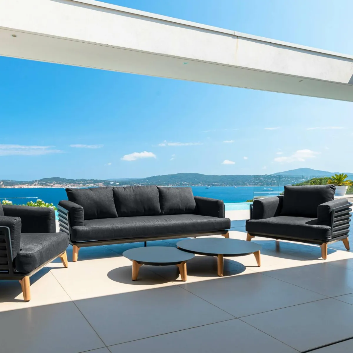 MOBELLIA Salon de jardin aluminium 5 places 5 pcs Monte Carlo Gris Anthracite Outlet