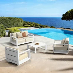 MOBELLIA Salon de jardin aluminium 4 places 4 pcs Elba Blanc et beige Blanc - Beige Clearance