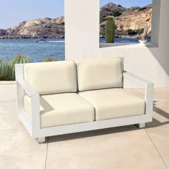 MOBELLIA Salon de jardin aluminium 4 places 4 pcs Elba Blanc et beige Blanc - Beige Clearance
