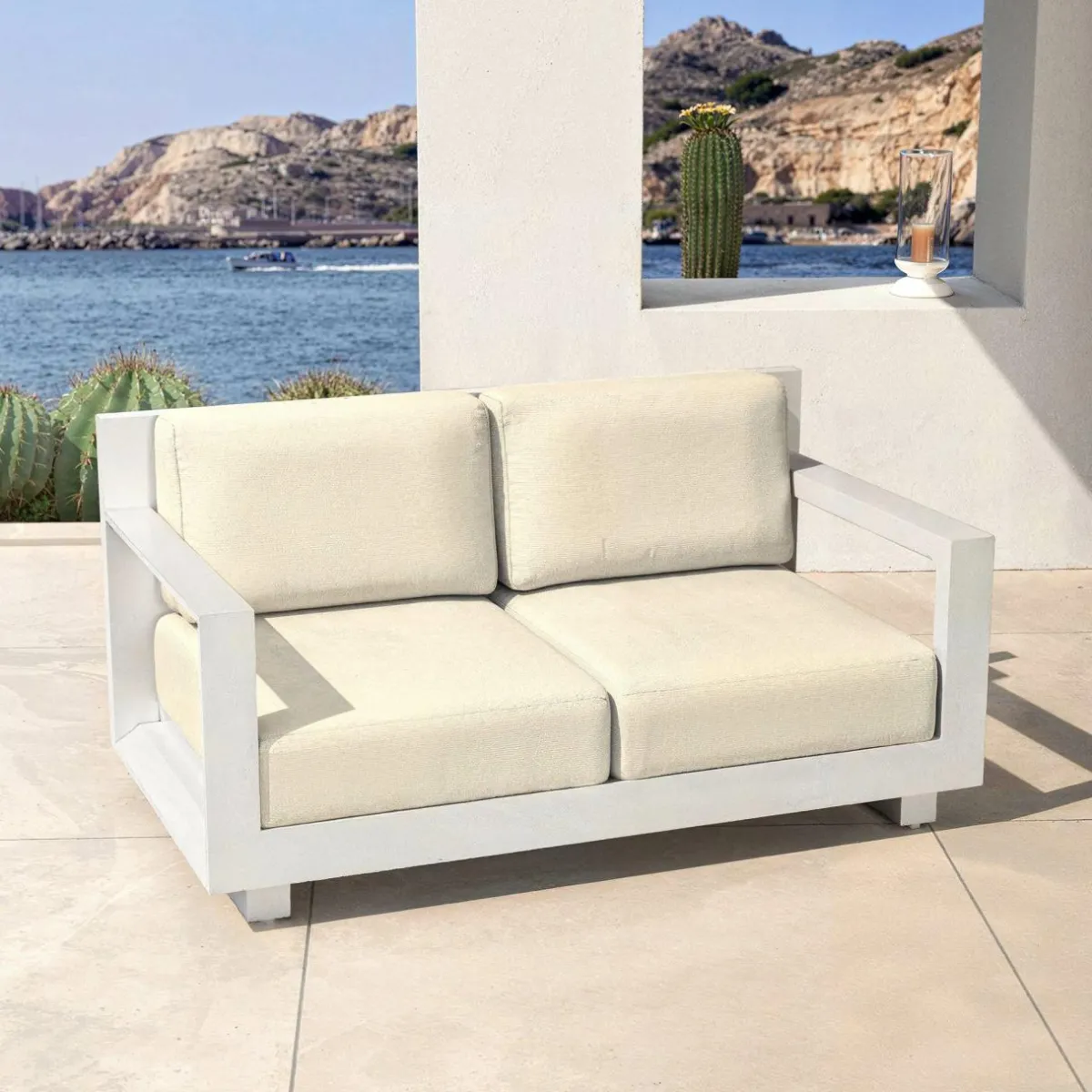 MOBELLIA Salon de jardin aluminium 4 places 4 pcs Elba Blanc et beige Blanc - Beige Clearance