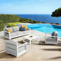 MOBELLIA Salon de jardin aluminium 5 places 4 pcs Elba Blanc et gris clair Blanc - Gris Clair
