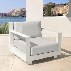 MOBELLIA Salon de jardin aluminium 5 places 4 pcs Elba Blanc et gris clair Blanc - Gris Clair