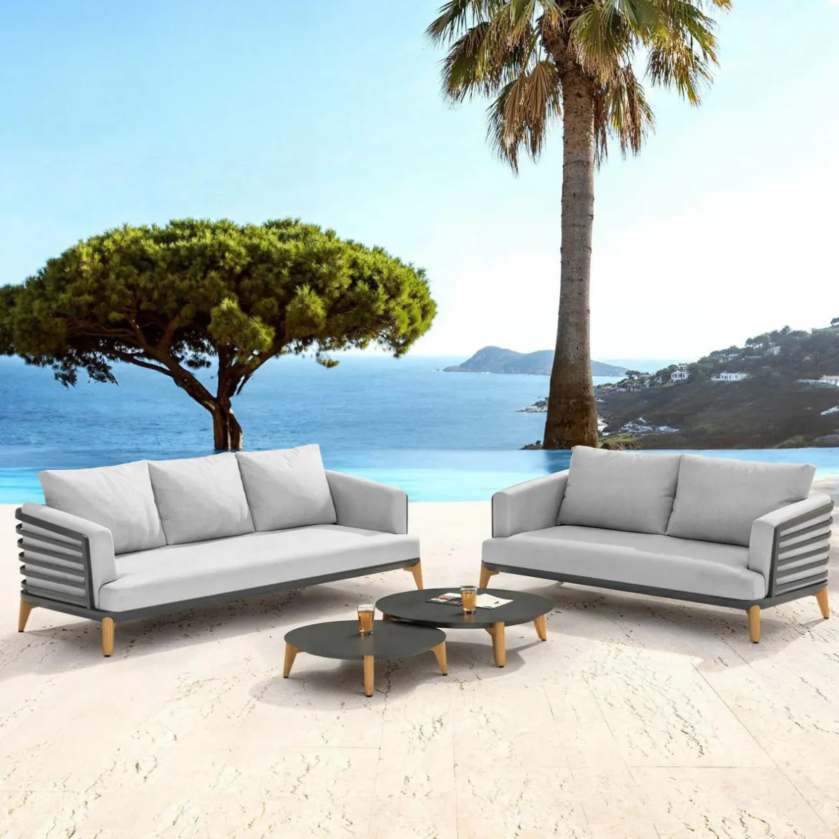 MOBELLIA Salon de jardin aluminium 5 places 4 pcs Monte Carlo Gris anthracite et gris clair Anthracite - Gris Clair Hot