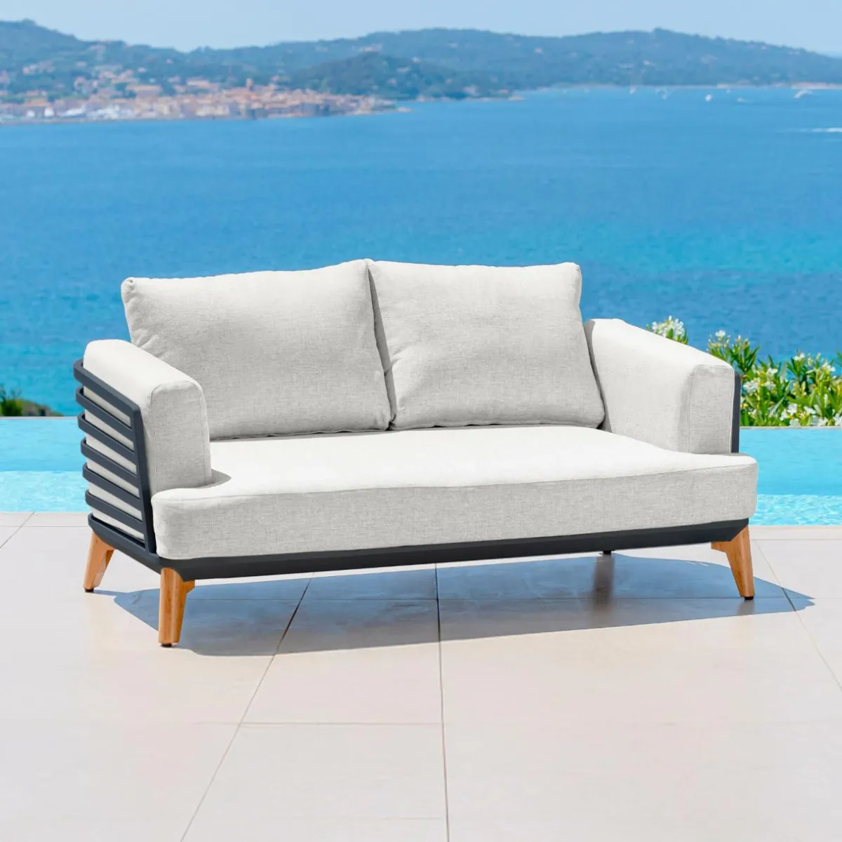 MOBELLIA Salon de jardin aluminium 5 places 4 pcs Monte Carlo Gris anthracite et gris clair Anthracite - Gris Clair Hot