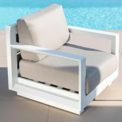 MOBELLIA Salon de jardin aluminium 5 places 4 pcs Elba Blanc et taupe Blanc - Taupe New