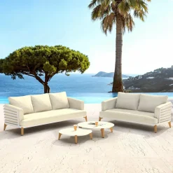 MOBELLIA Salon de jardin aluminium 5 places 4 pcs Monte Carlo Blanc et beige Blanc - Beige New