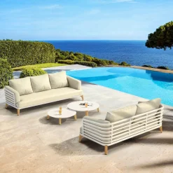 MOBELLIA Salon de jardin aluminium 5 places 4 pcs Monte Carlo Blanc et beige Blanc - Beige New