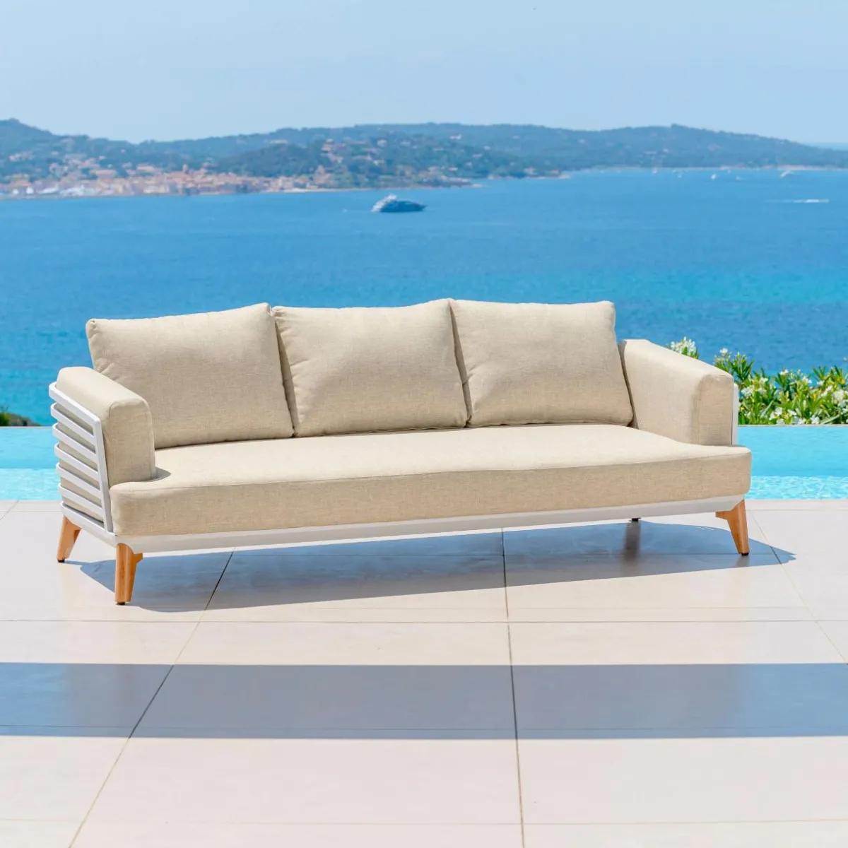 MOBELLIA Salon de jardin aluminium 5 places 4 pcs Monte Carlo Blanc et beige Blanc - Beige New