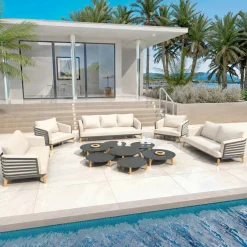 MOBELLIA Salon de jardin aluminium 9 places 12 pcs Monte Carlo Gris anthracite et beige Anthracite - Beige Outlet