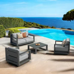 MOBELLIA Salon de jardin aluminium 4 places 4 pcs Elba Gris Anthracite Best