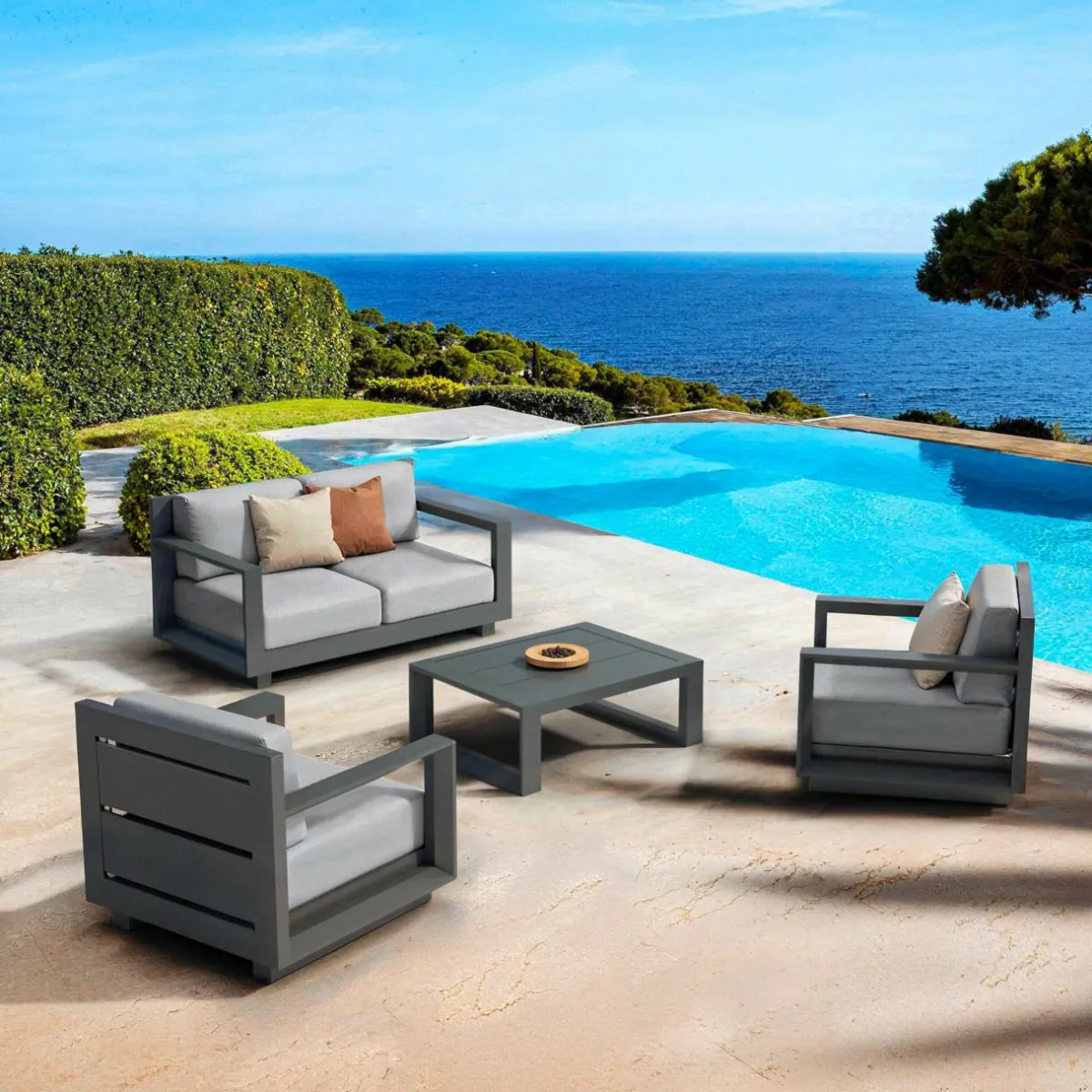 MOBELLIA Salon de jardin aluminium 4 places 4 pcs Elba Gris Anthracite Best