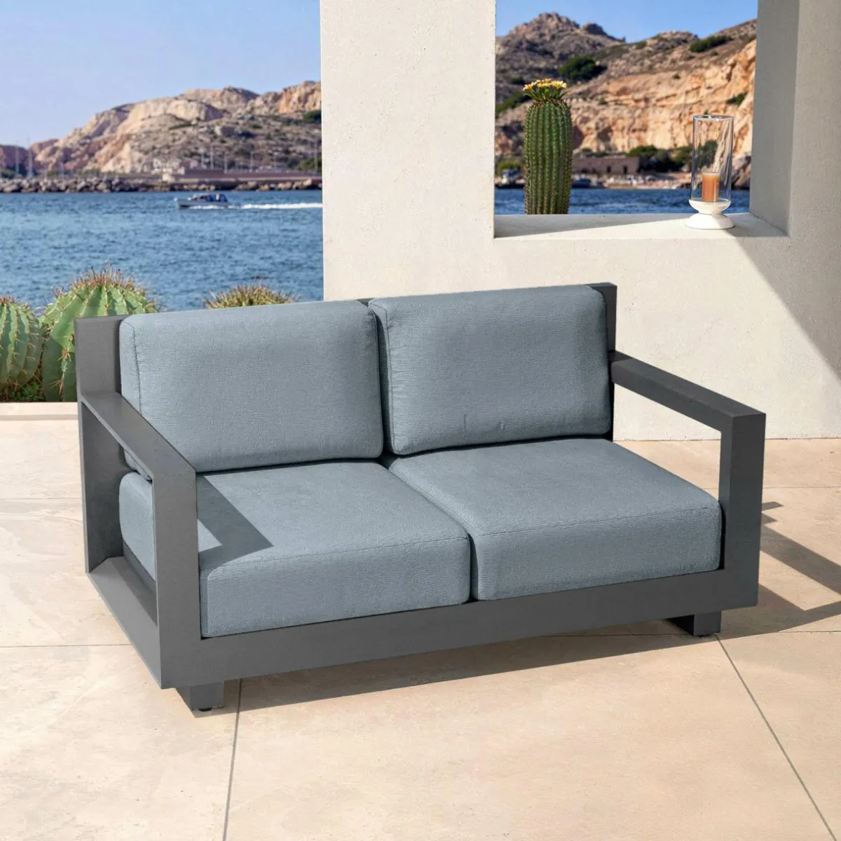 MOBELLIA Salon de jardin aluminium 4 places 4 pcs Elba Gris Anthracite Best