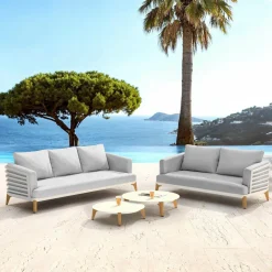 MOBELLIA Salon de jardin aluminium 5 places 4 pcs Monte Carlo Blanc et gris clair Blanc - Gris Clair Clearance