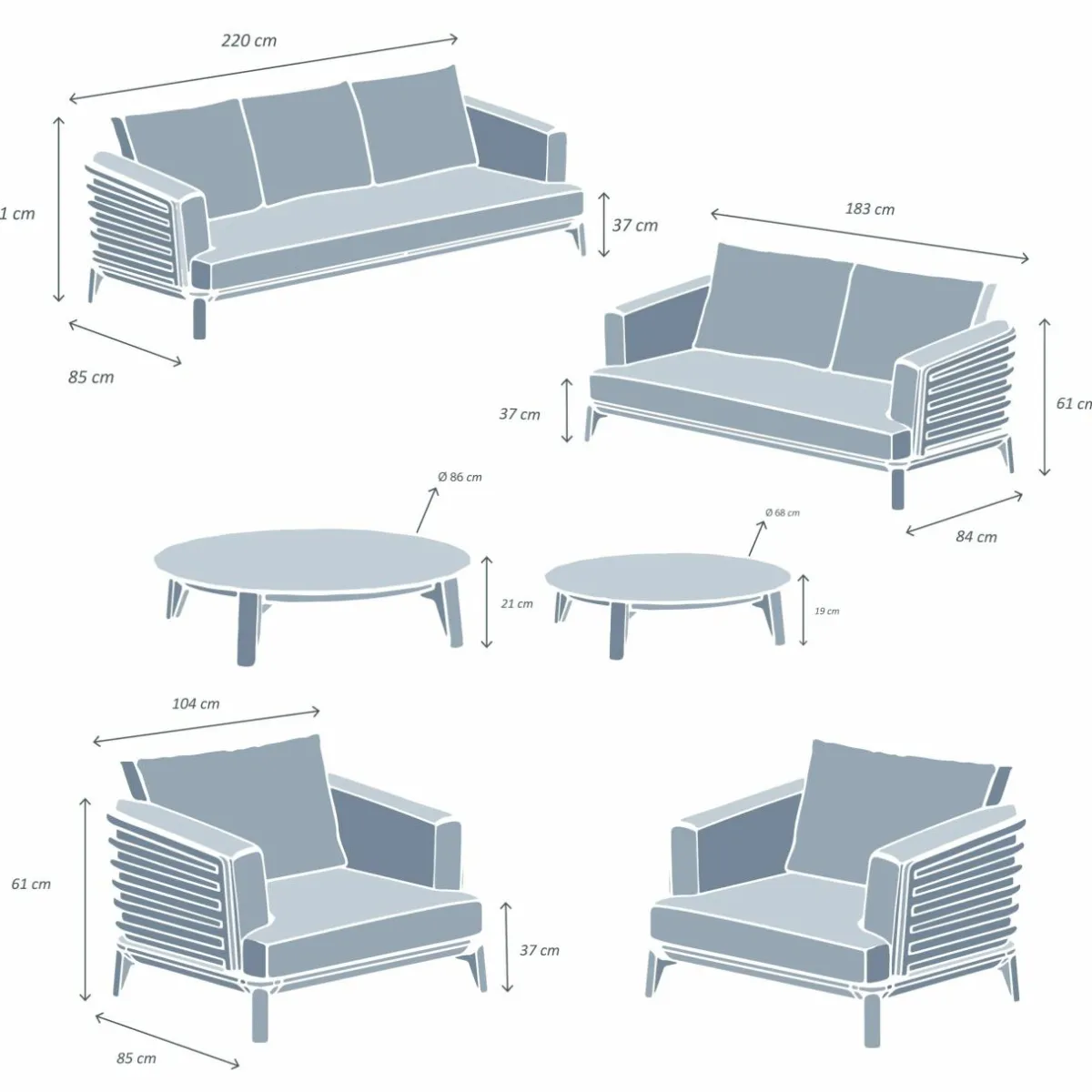 MOBELLIA Salon de jardin aluminium 7 places 6 pcs Monte Carlo Gris anthracite et taupe Anthracite - Taupe
