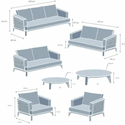 MOBELLIA Salon de jardin aluminium 9 places 12 pcs Monte Carlo Blanc et beige Blanc - Beige Best