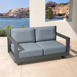 MOBELLIA Salon de jardin d'angle aluminium 10 places Elba Gris Anthracite Sale