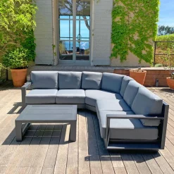 MOBELLIA Salon de jardin d'angle aluminium 5 places Elba Gris Anthracite New