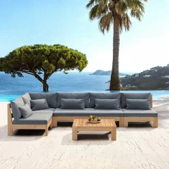MOBELLIA Salon de jardin d'angle en bois d'acacia 6 places 5 pcs Borneo Gris Anthracite New