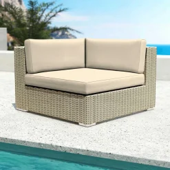 MOBELLIA Salon de jardin d'angle en résine tressée 5 places Palma Gris et beige Tresse Gris - Beige Sale