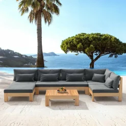 MOBELLIA Salon de jardin d'angle en bois d'acacia 5 places 5 pcs Borneo Gris Anthracite Sale