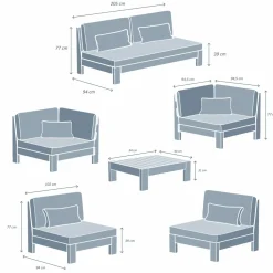 MOBELLIA Salon de jardin d'angle en bois d'acacia 7 places 6 pcs Borneo Sable Hot