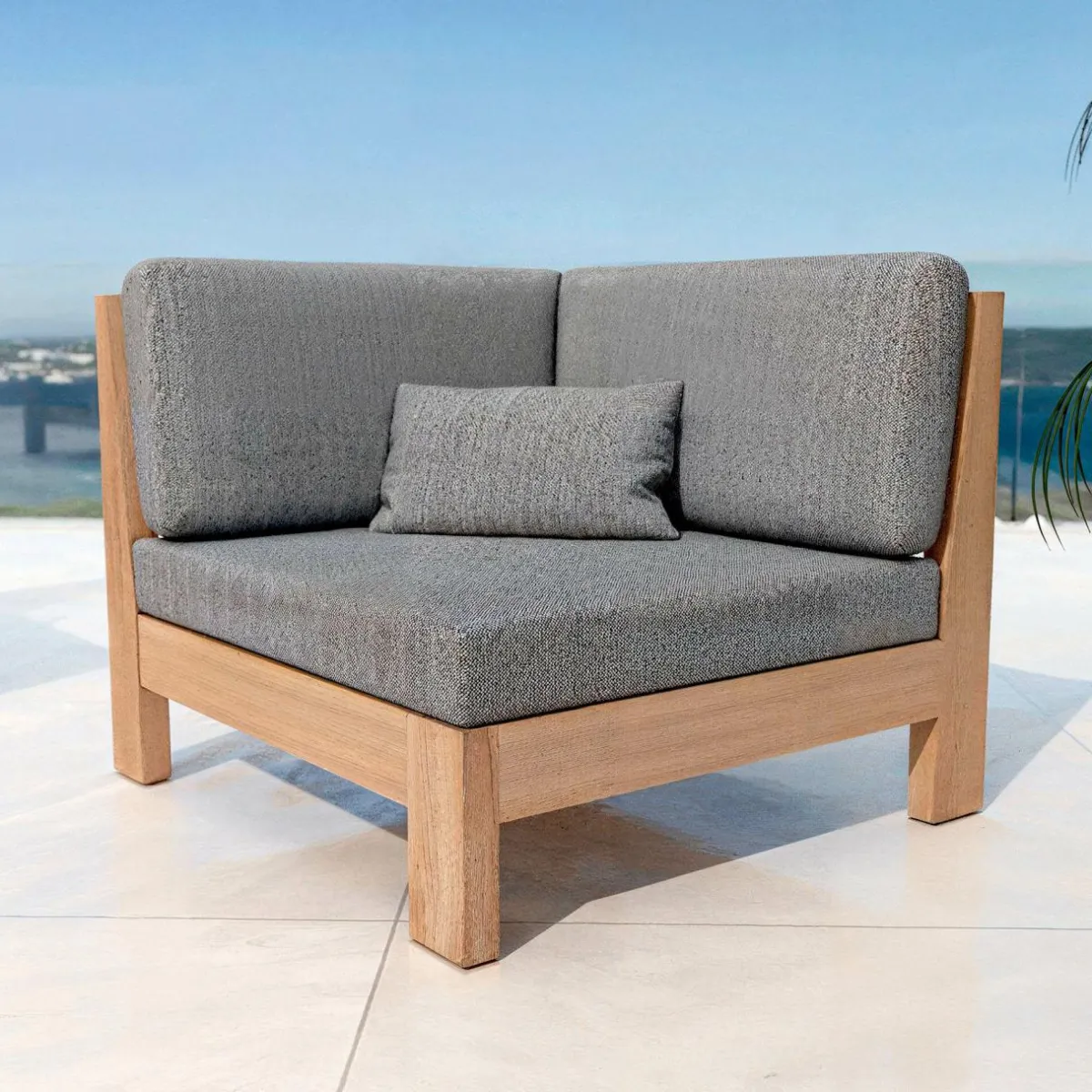 MOBELLIA Salon de jardin d'angle en bois d'acacia 7 places 6 pcs Borneo Gris Anthracite Outlet