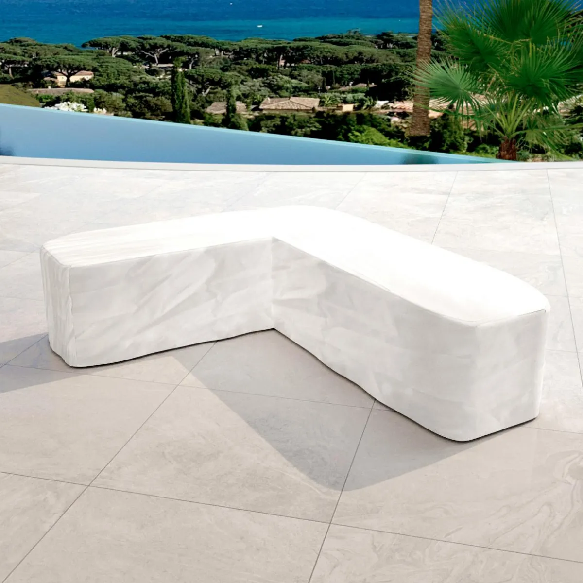MOBELLIA Salon de jardin d'angle en bois teck 6 places Java Ecru Hot