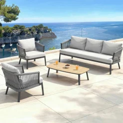 MOBELLIA Salon de jardin en aluminium 5 places 4 pcs Amalfi Gris anthracite et gris clair Anthracite - Gris Clair Hot