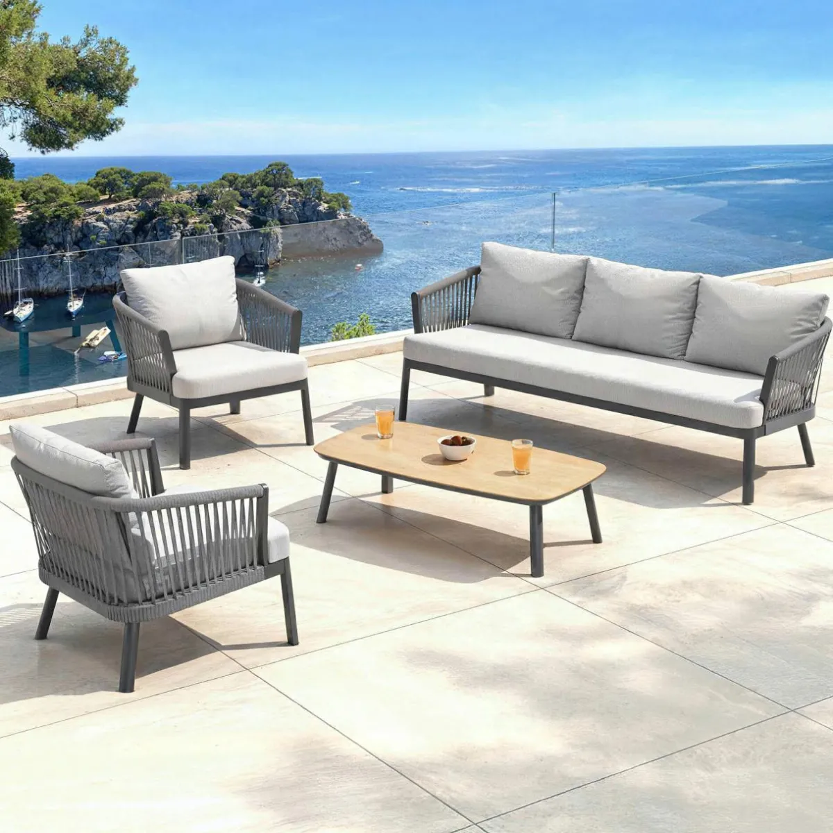 MOBELLIA Salon de jardin en aluminium 5 places 4 pcs Amalfi Gris anthracite et gris clair Anthracite - Gris Clair Hot
