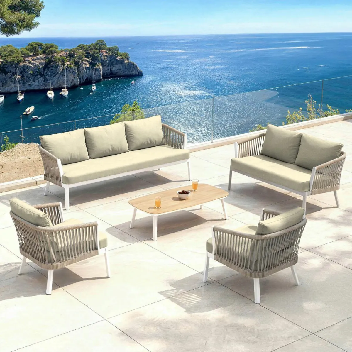 MOBELLIA Salon de jardin en aluminium 7 places 5 pcs Amalfi Blanc et beige Blanc - Beige Best