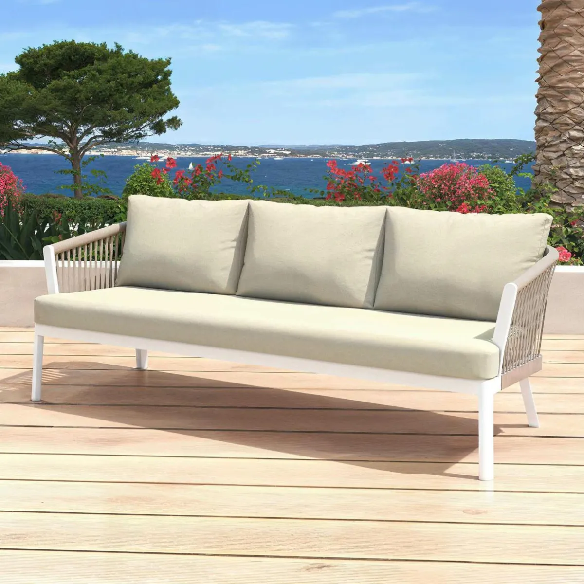 MOBELLIA Salon de jardin en aluminium 7 places 5 pcs Amalfi Blanc et beige Blanc - Beige Best