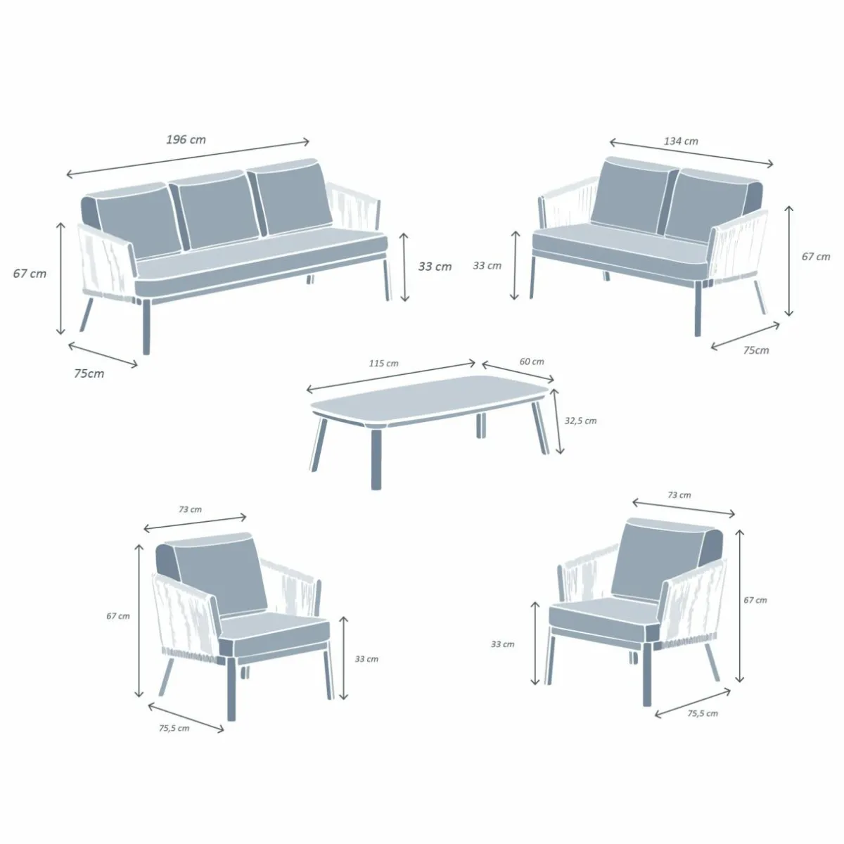 MOBELLIA Salon de jardin en aluminium 7 places 5 pcs Amalfi Blanc et beige Blanc - Beige Best