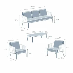 MOBELLIA Salon de jardin en aluminium 5 places 4 pcs Amalfi Blanc et beige Blanc - Beige