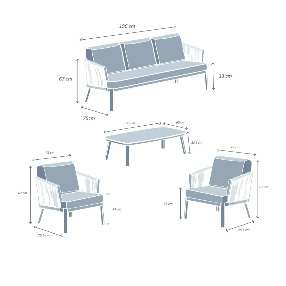 MOBELLIA Salon de jardin en aluminium 5 places 4 pcs Amalfi Blanc et beige Blanc - Beige