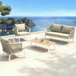 MOBELLIA Salon de jardin en aluminium 4 places 4 pcs Amalfi Blanc et taupe Blanc - Taupe Clearance