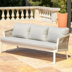 MOBELLIA Salon de jardin en aluminium 7 places 5 pcs Amalfi Blanc et taupe Blanc - Taupe Hot
