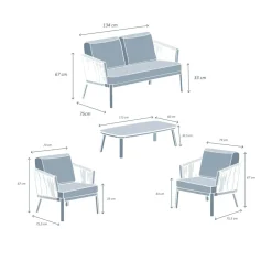 MOBELLIA Salon de jardin en aluminium 4 places 4 pcs Amalfi Gris Anthracite Hot