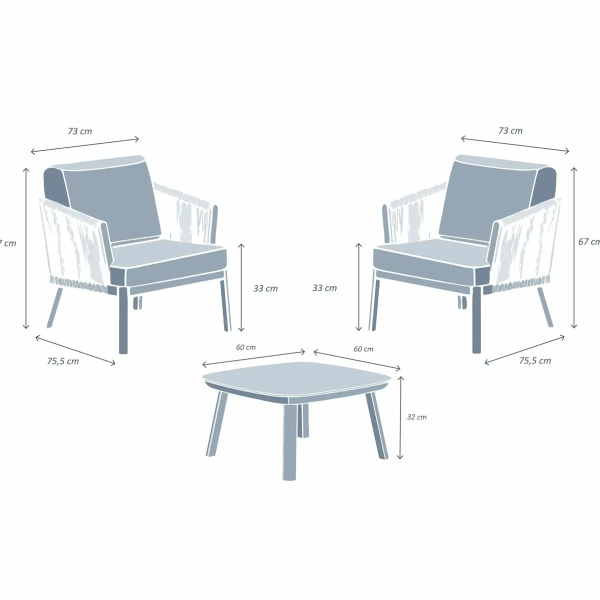 MOBELLIA Salon de jardin en aluminium 2 places 3 pcs Amalfi Blanc et taupe Blanc - Taupe Clearance