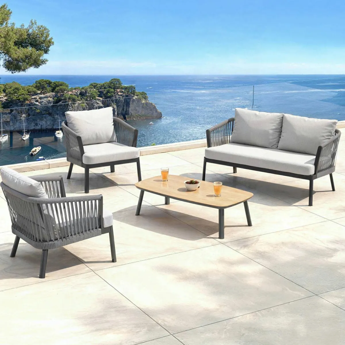 MOBELLIA Salon de jardin en aluminium 4 places 4 pcs Amalfi Gris anthracite et gris clair Anthracite - Gris Clair Hot
