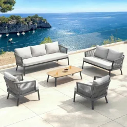 MOBELLIA Salon de jardin en aluminium 7 places 5 pcs Amalfi Gris anthracite et gris clair Anthracite - Gris Clair New